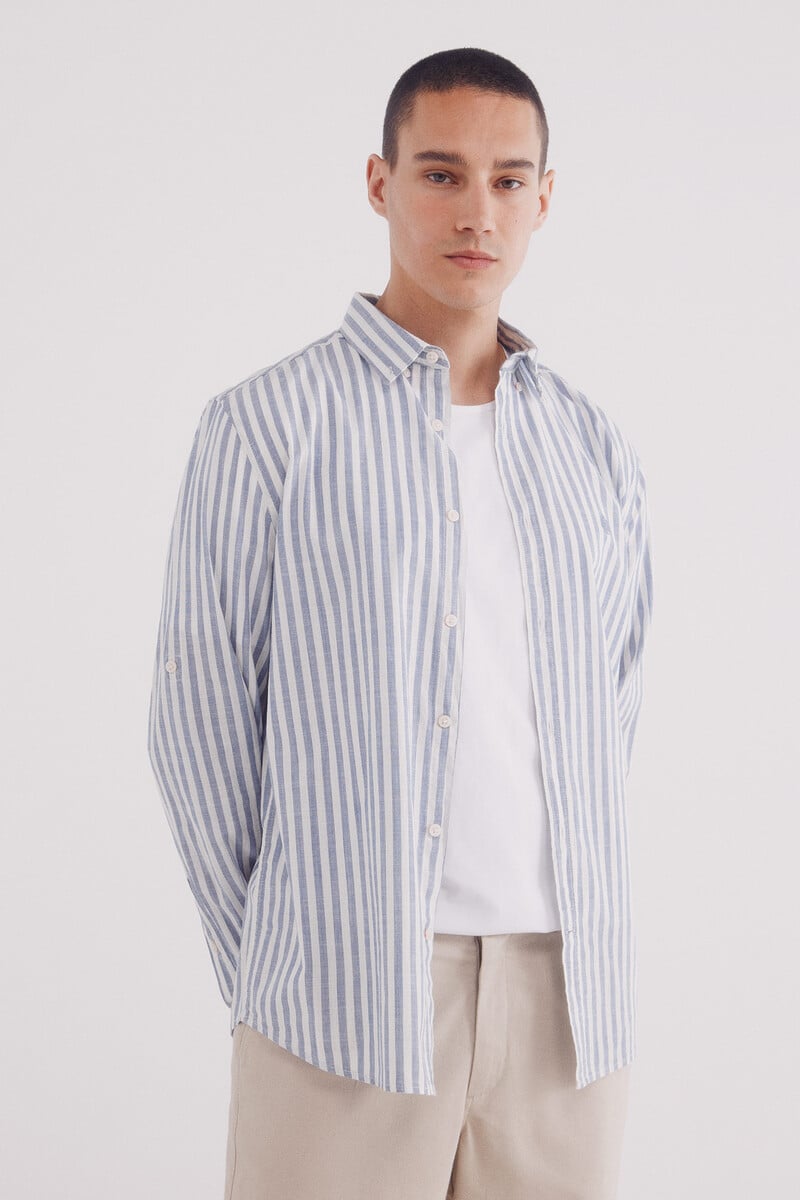 Cortefiel Camisa rayas algodón slub