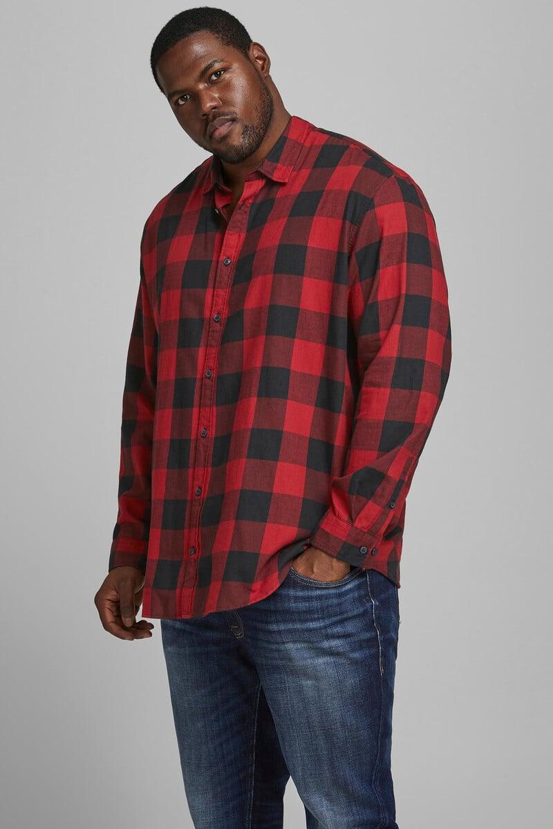 Cortefiel Camisa sarga cuadros loose fit PLUS