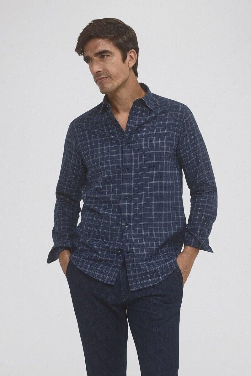 Cortefiel Camisa twill cuadros cashmere touch