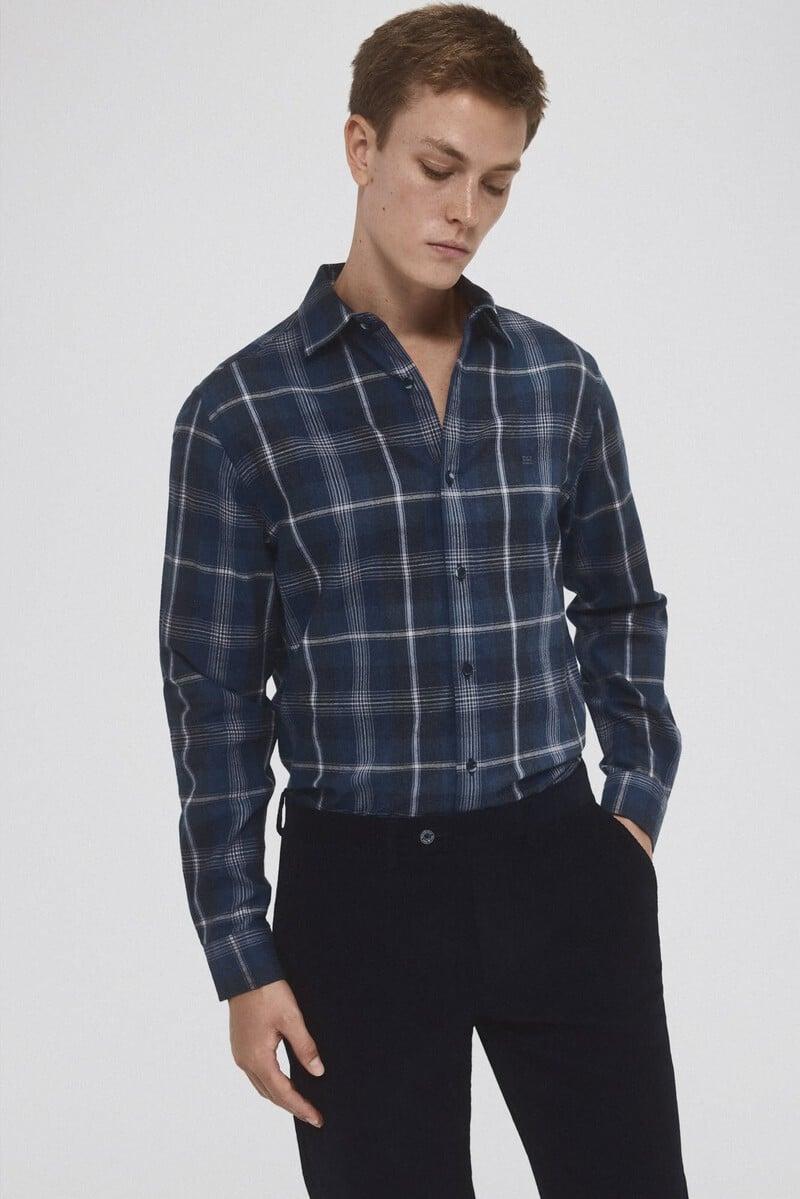 Cortefiel Camisa twill cuadros cashmere touch