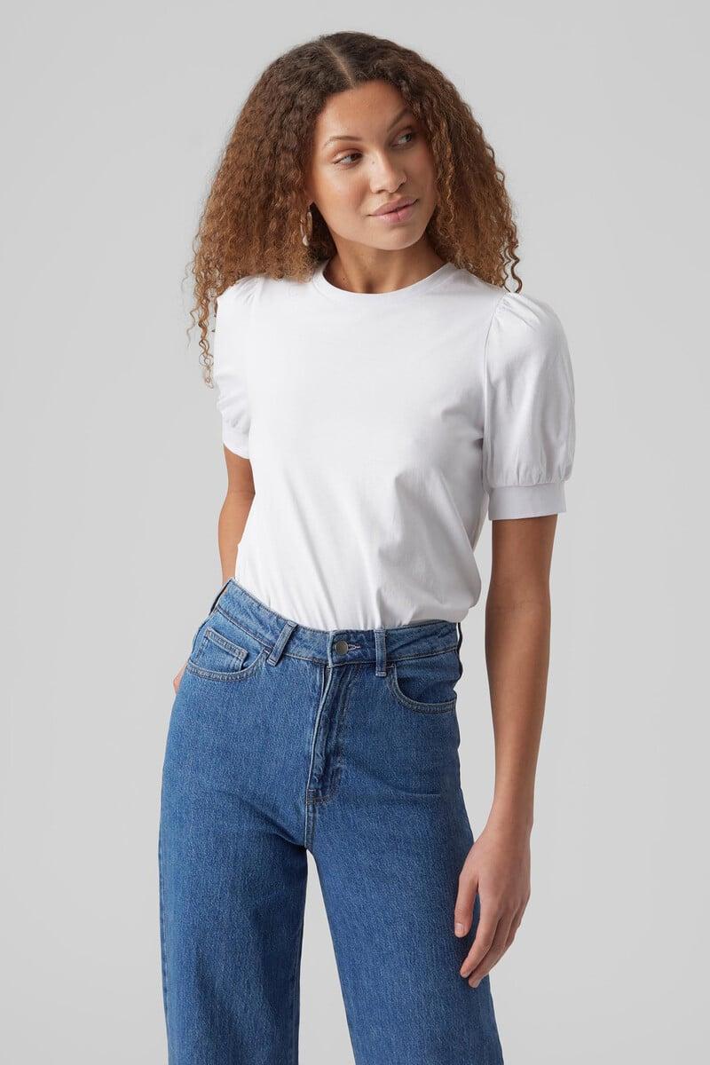 Cortefiel Camiseta algodón manga corta abullonada