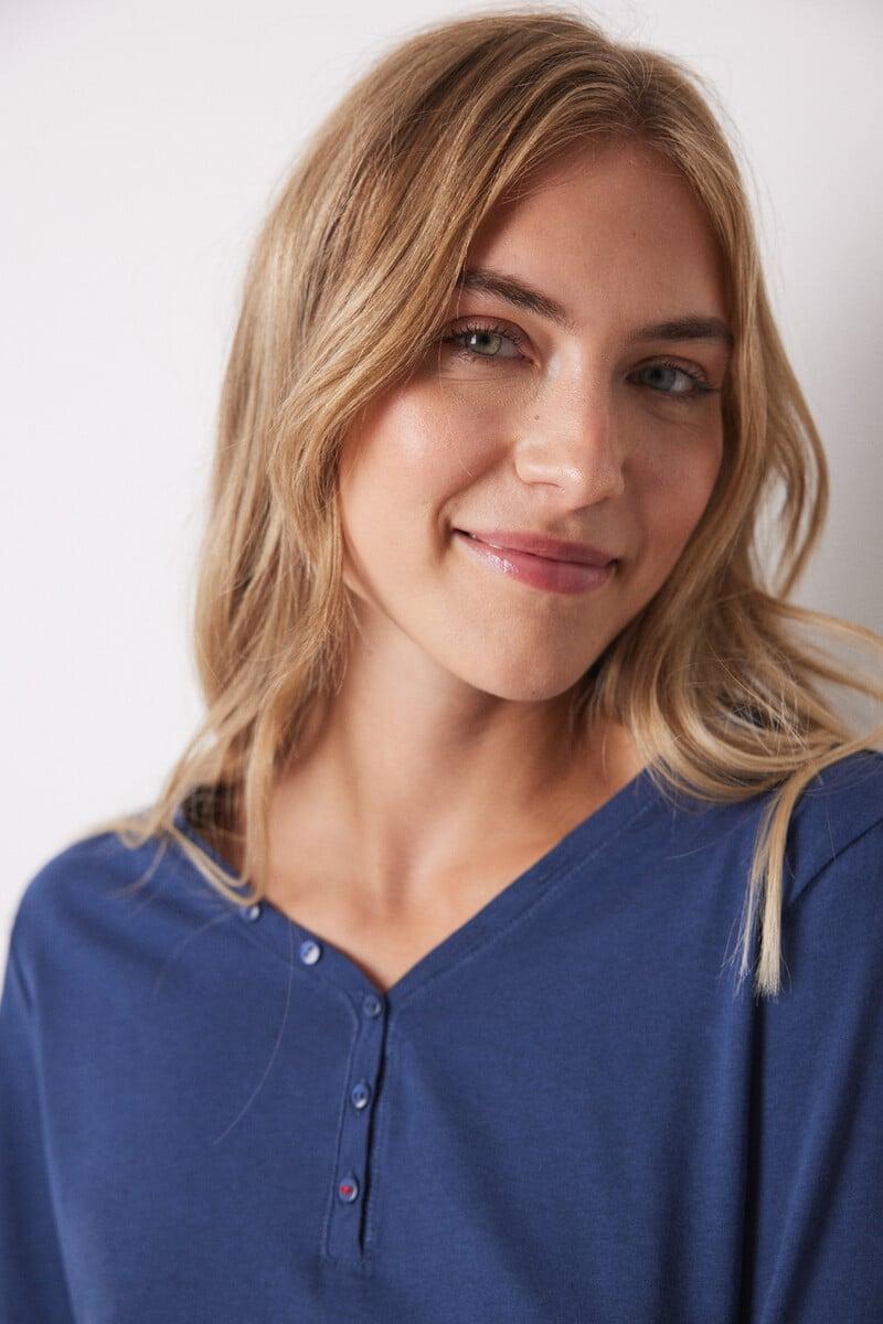 Cortefiel Camiseta Algodón Manga Larga Azul