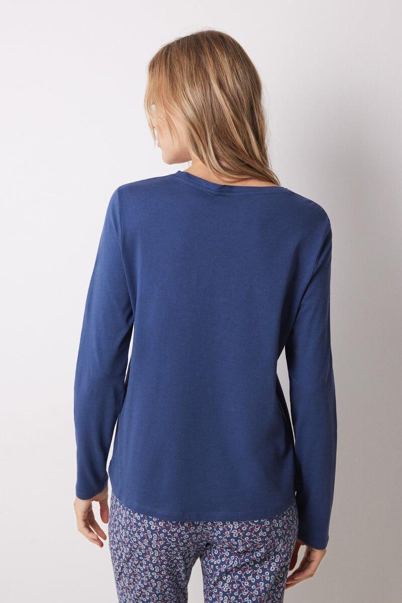 Cortefiel Camiseta Algodón Manga Larga Azul