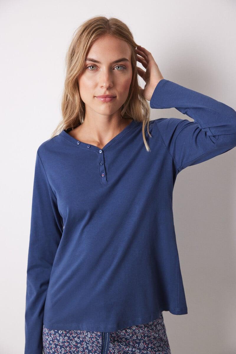 Cortefiel Camiseta algodón manga larga azul