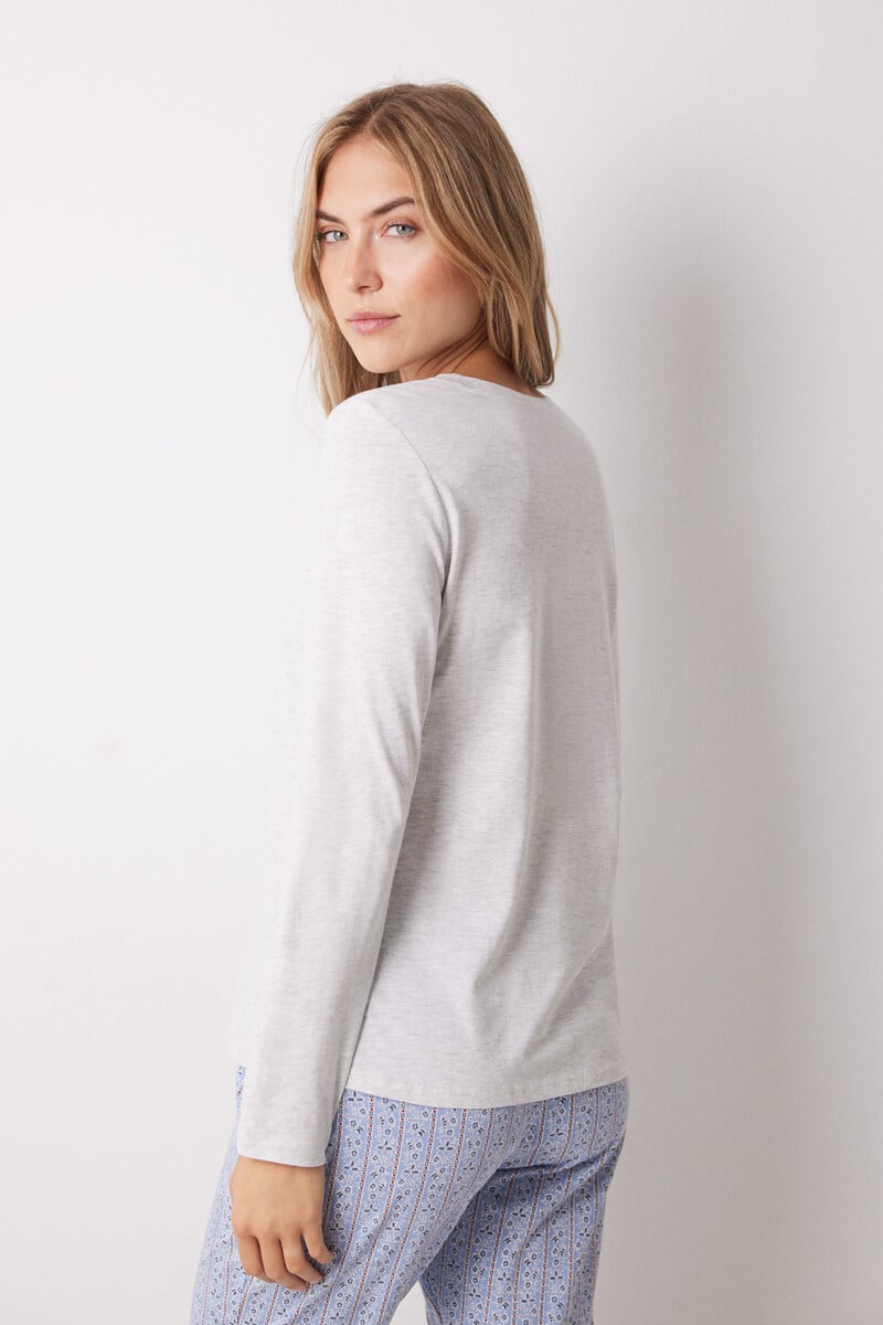 Cortefiel Camiseta Algodón Manga Larga Gris