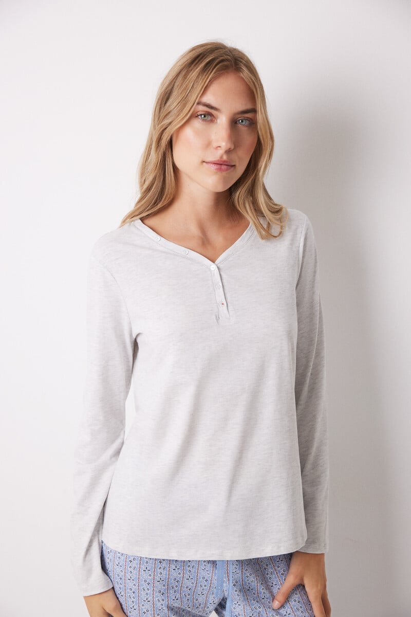 Cortefiel Camiseta algodón manga larga gris