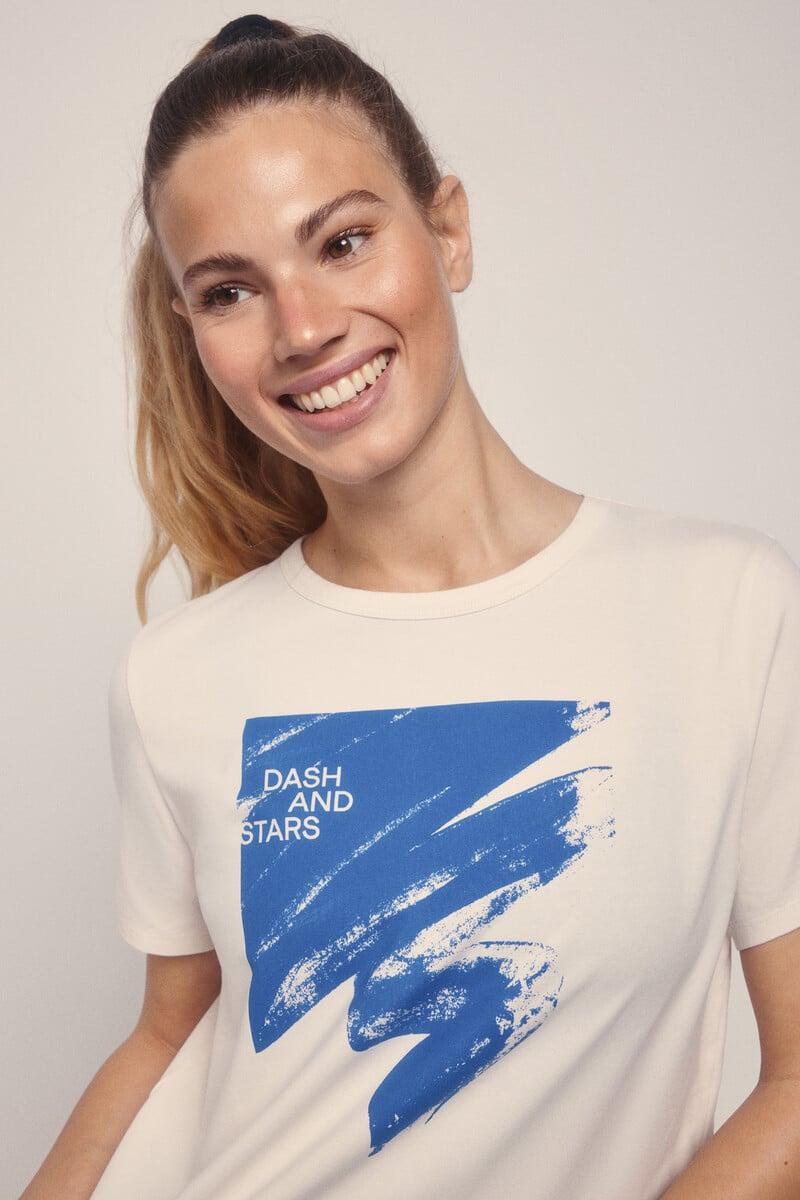 Cortefiel Camiseta Algodón Pincelada Azul