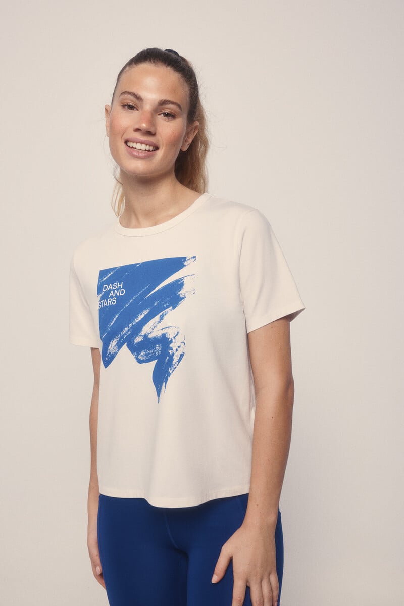 Cortefiel Camiseta Algodón Pincelada Azul