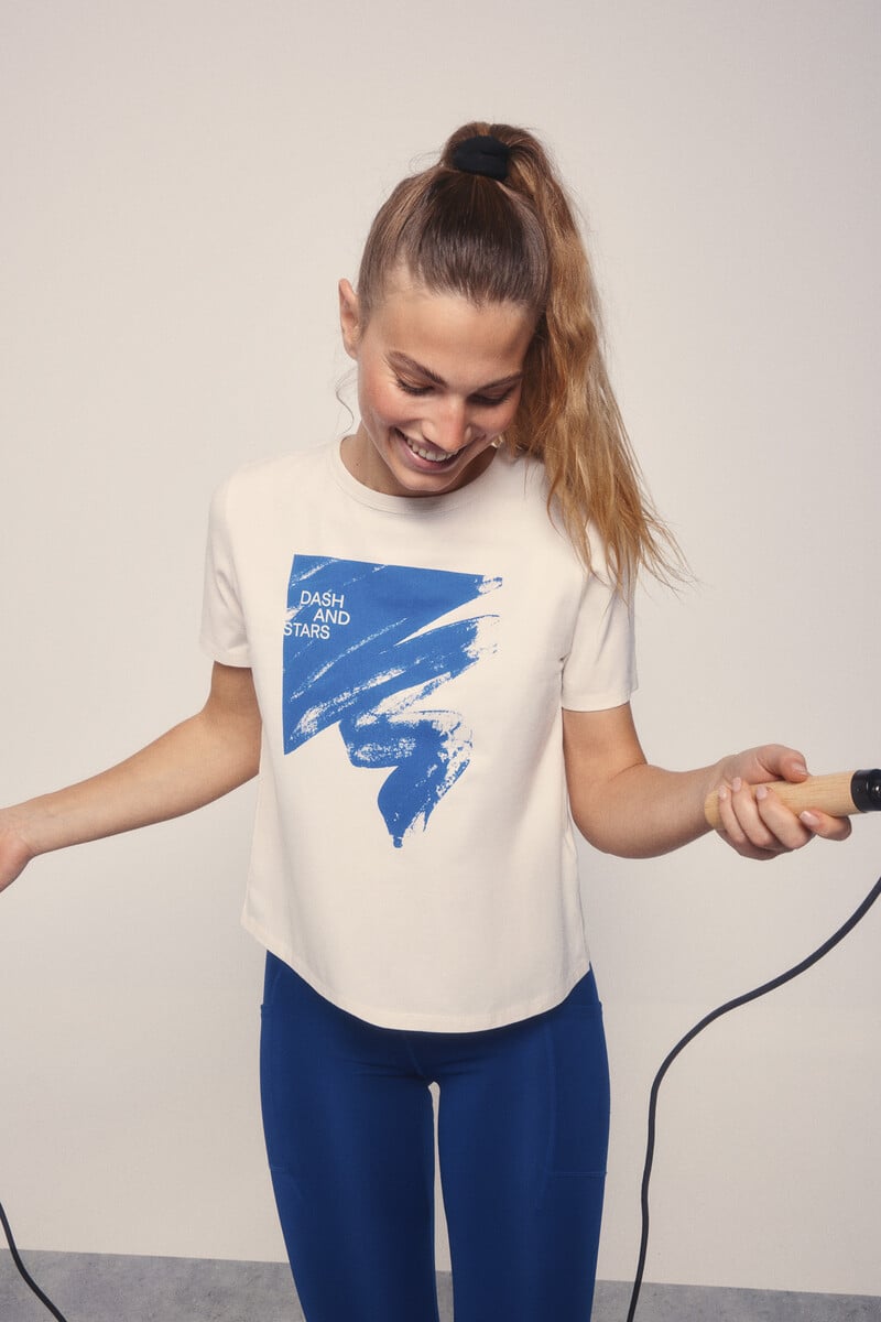 Cortefiel Camiseta algodón pincelada azul