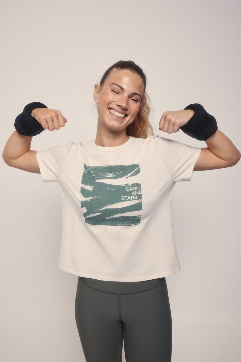 Cortefiel Camiseta Algodón Pincelada Verde