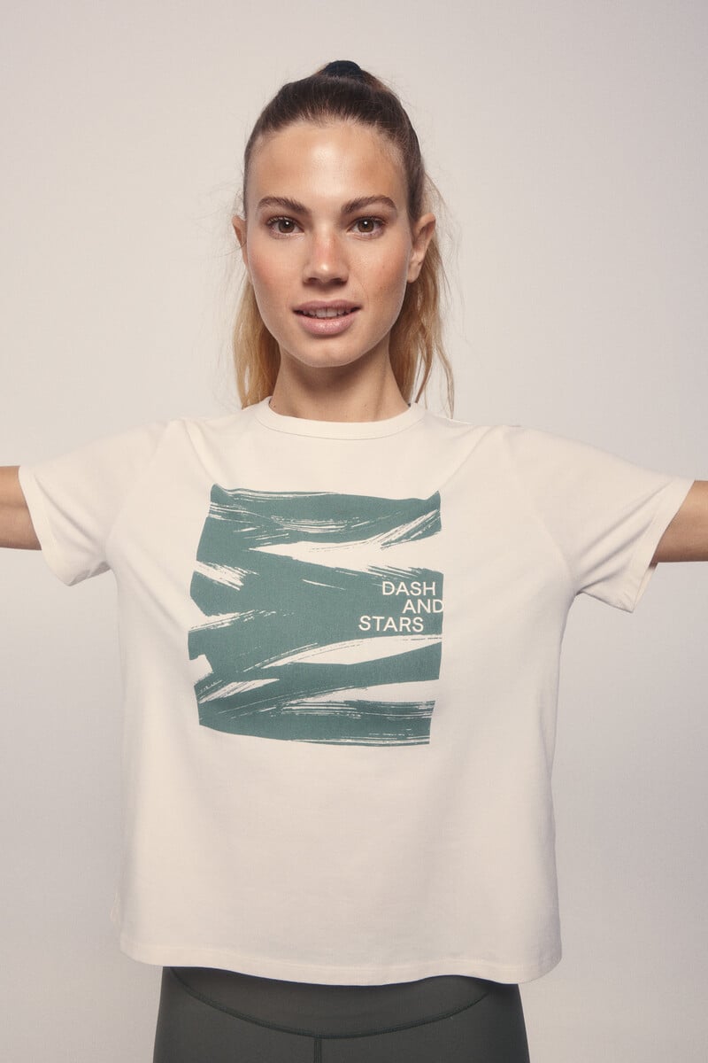 Cortefiel Camiseta Algodón Pincelada Verde