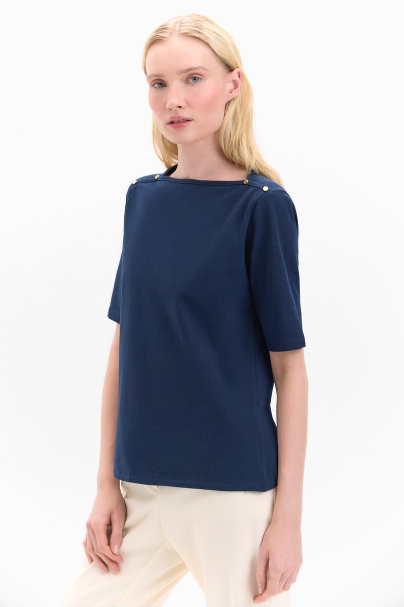 Cortefiel Camiseta básica con botones dorados