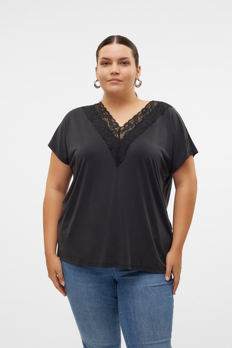 Cortefiel Camiseta Básica Con Encaje Talla Grande