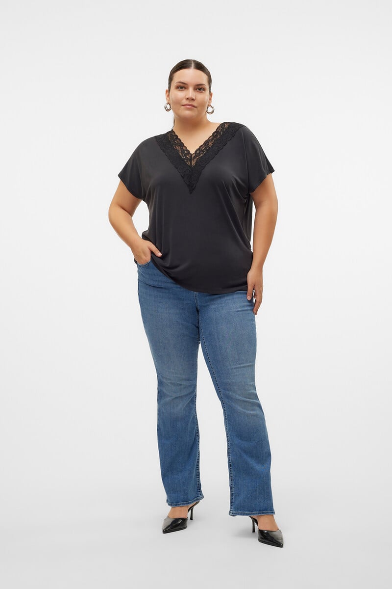 Cortefiel Camiseta Básica Con Encaje Talla Grande