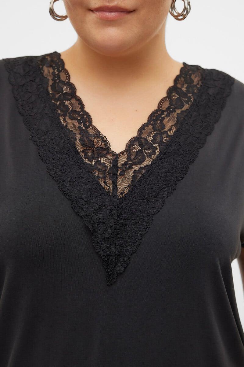 Cortefiel Camiseta básica con encaje talla grande