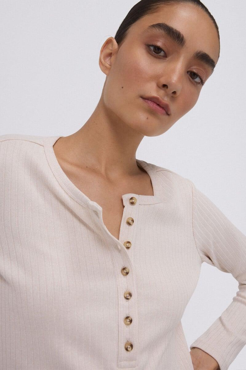 Cortefiel Camiseta canalé manga larga