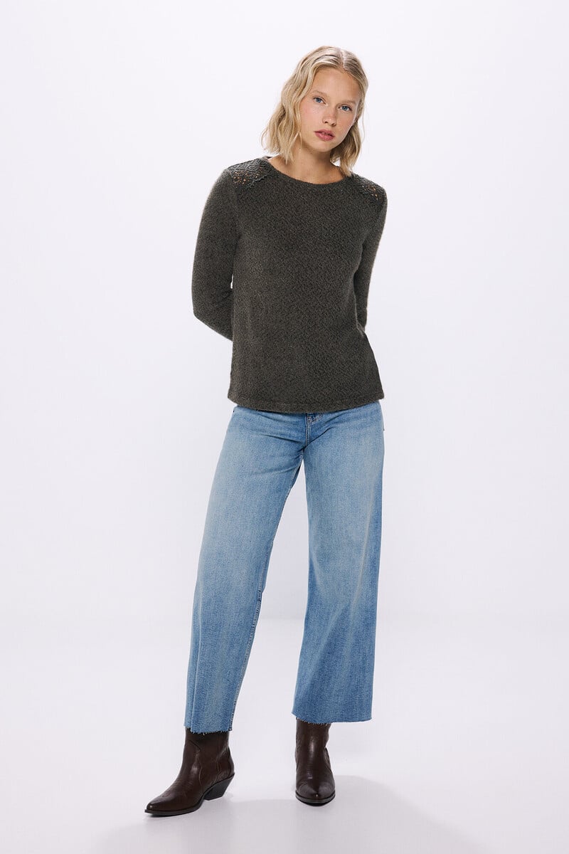 Cortefiel Camiseta Chenilla Crochet Hombros