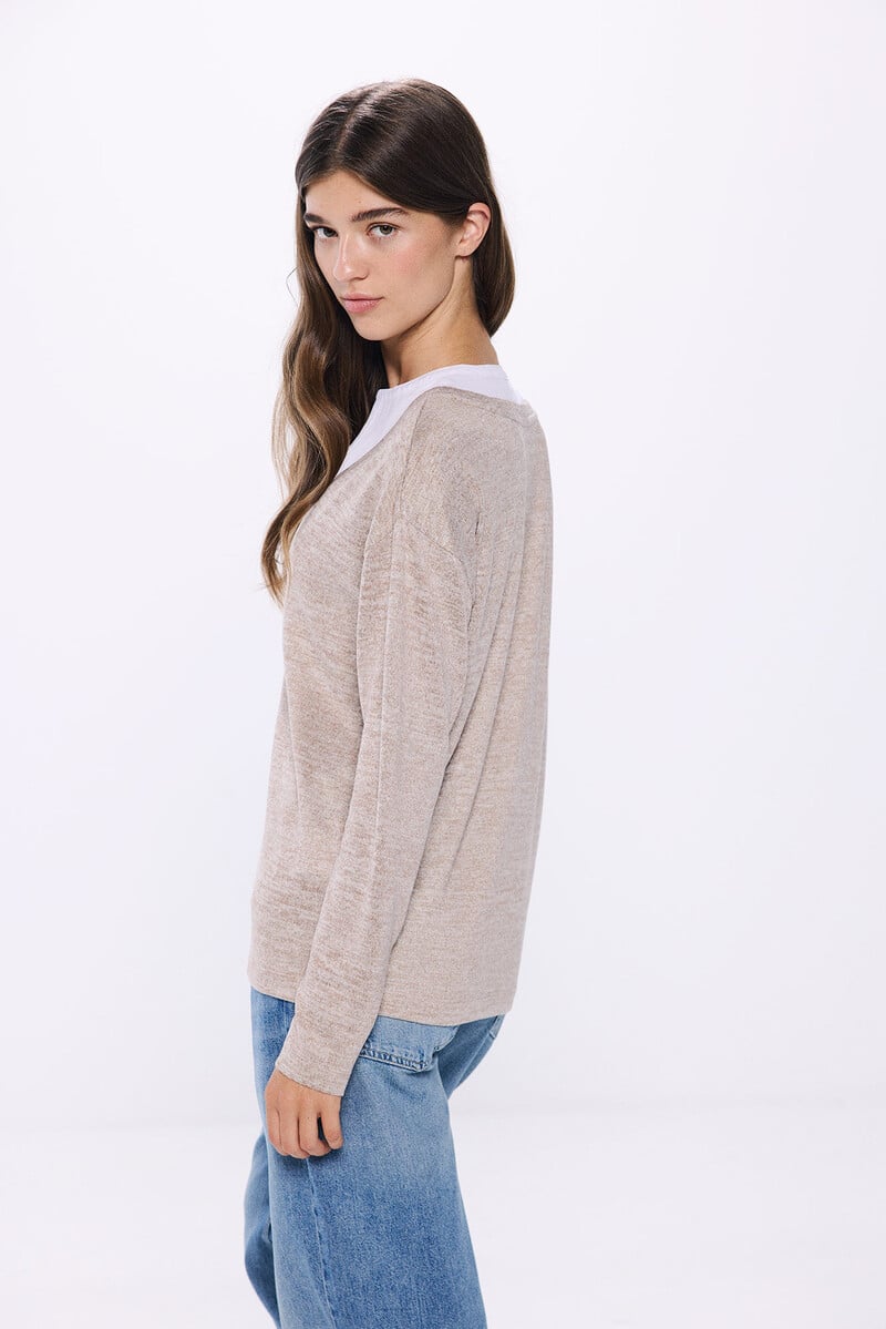 Cortefiel Camiseta Combinada Escote Pico