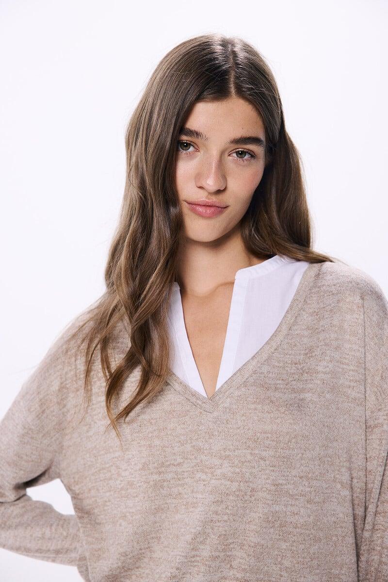 Cortefiel Camiseta Combinada Escote Pico