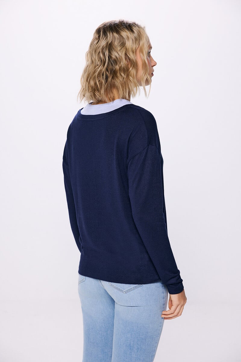 Cortefiel Camiseta Combinada Escote Pico