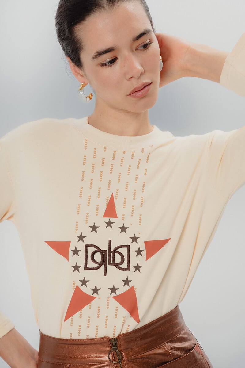 Cortefiel Camiseta Crema Estrella
