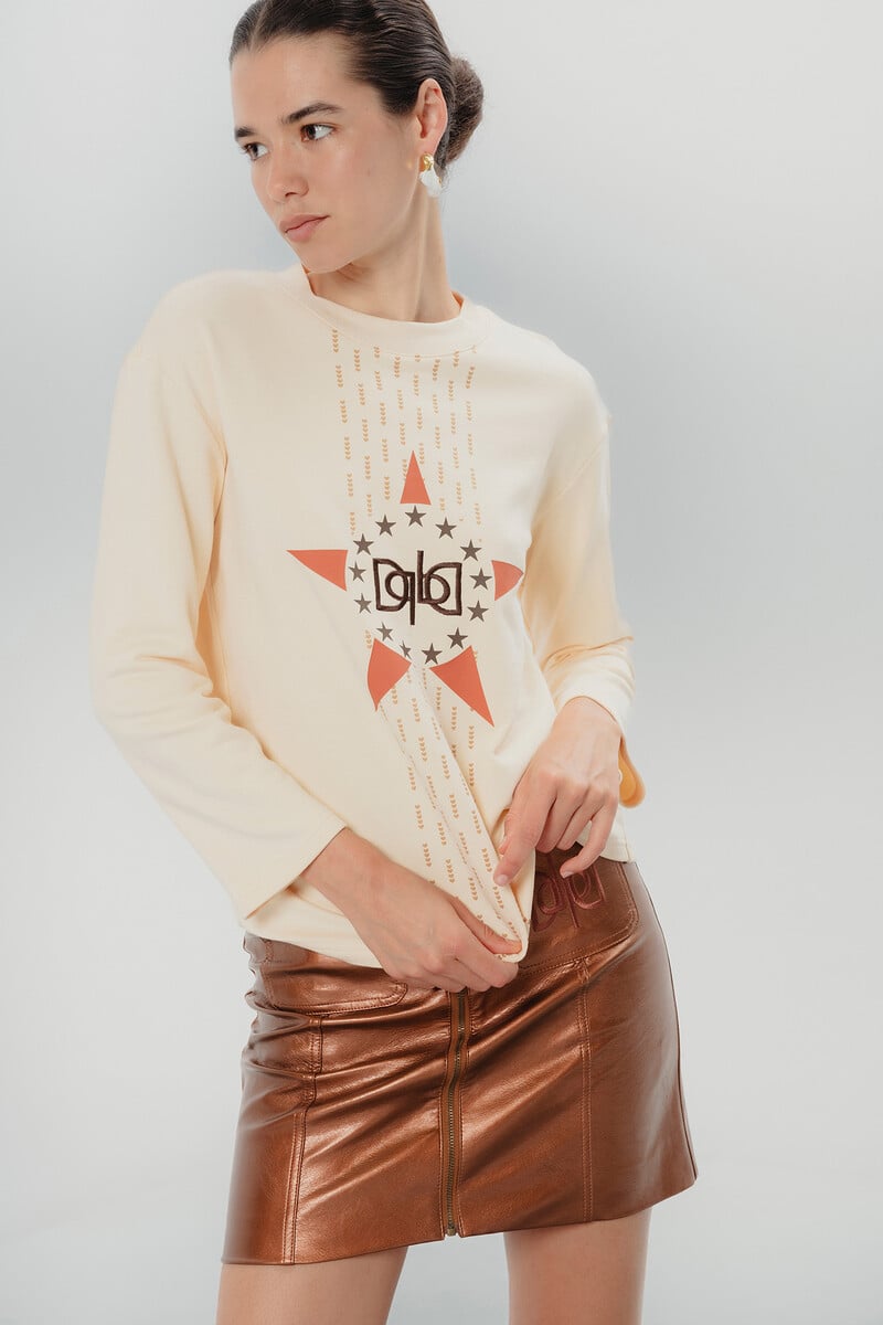 Cortefiel Camiseta Crema Estrella