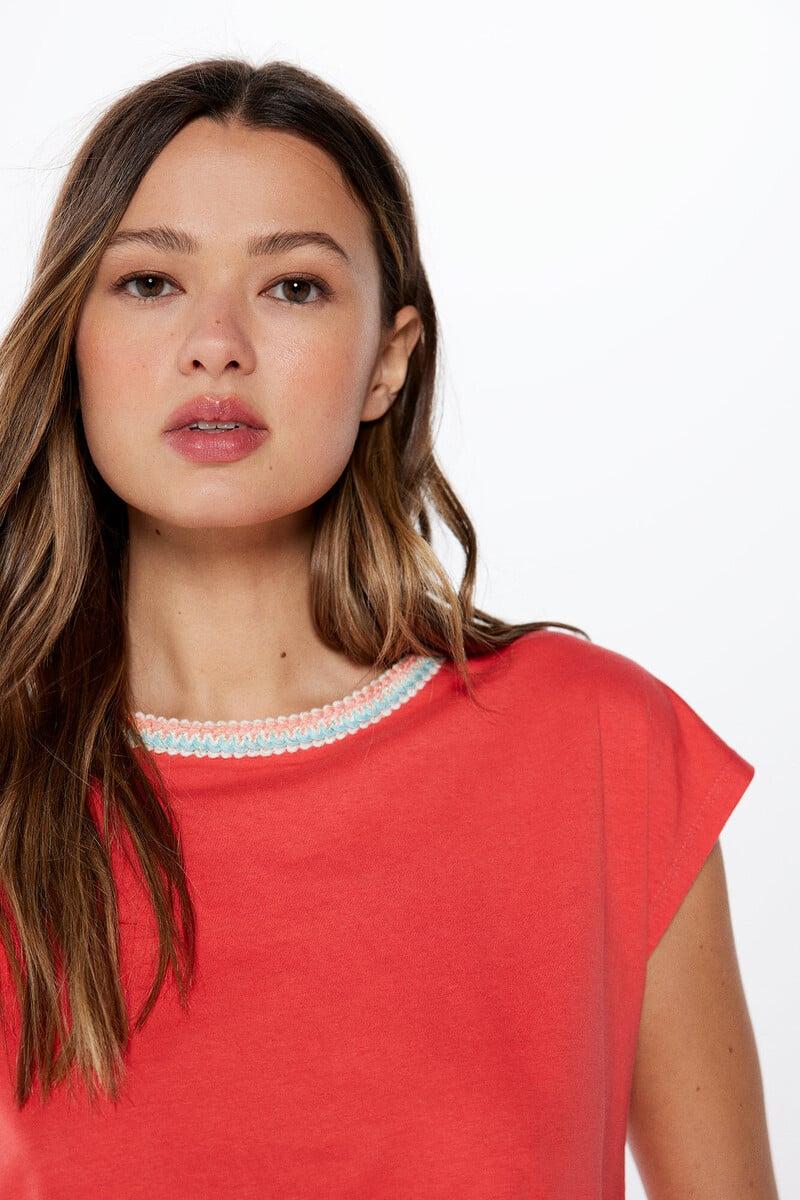 Cortefiel Camiseta Cuello Trenza Multicolor
