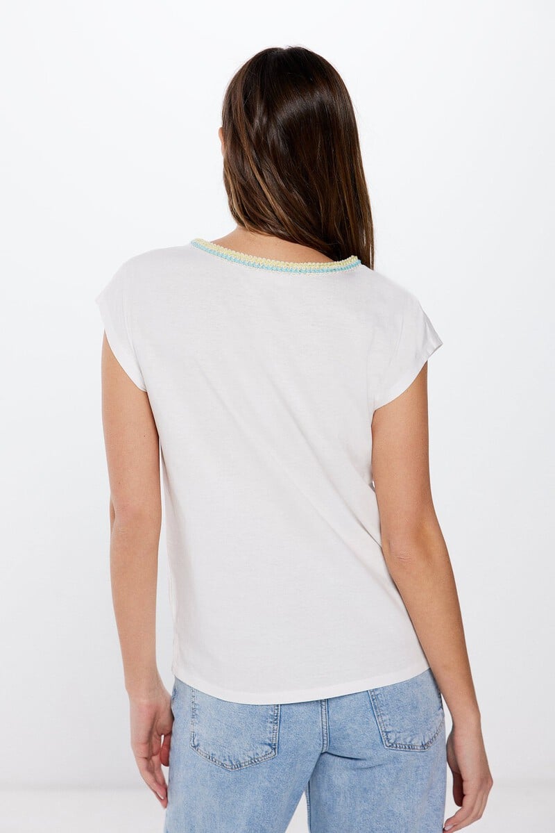 Cortefiel Camiseta Cuello Trenza Multicolor