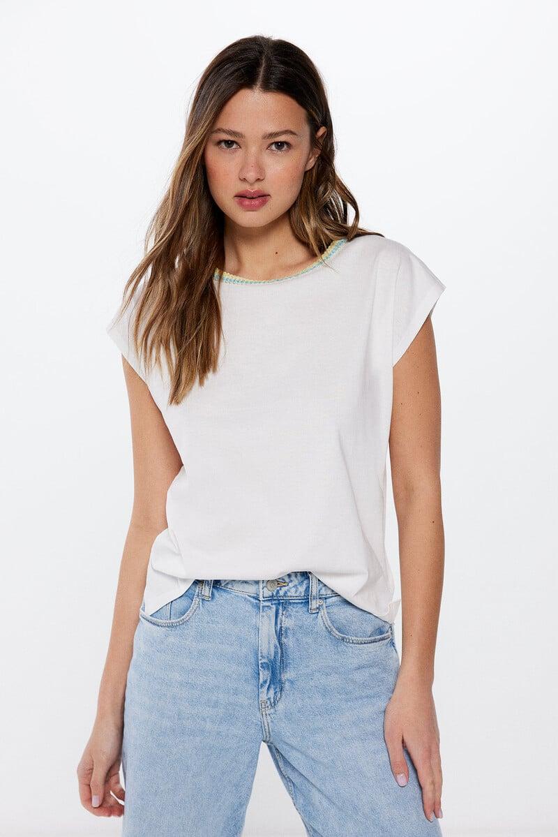 Cortefiel Camiseta Cuello Trenza Multicolor