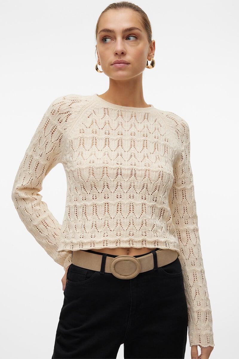 Cortefiel Camiseta De Punto Calado Manga Larga