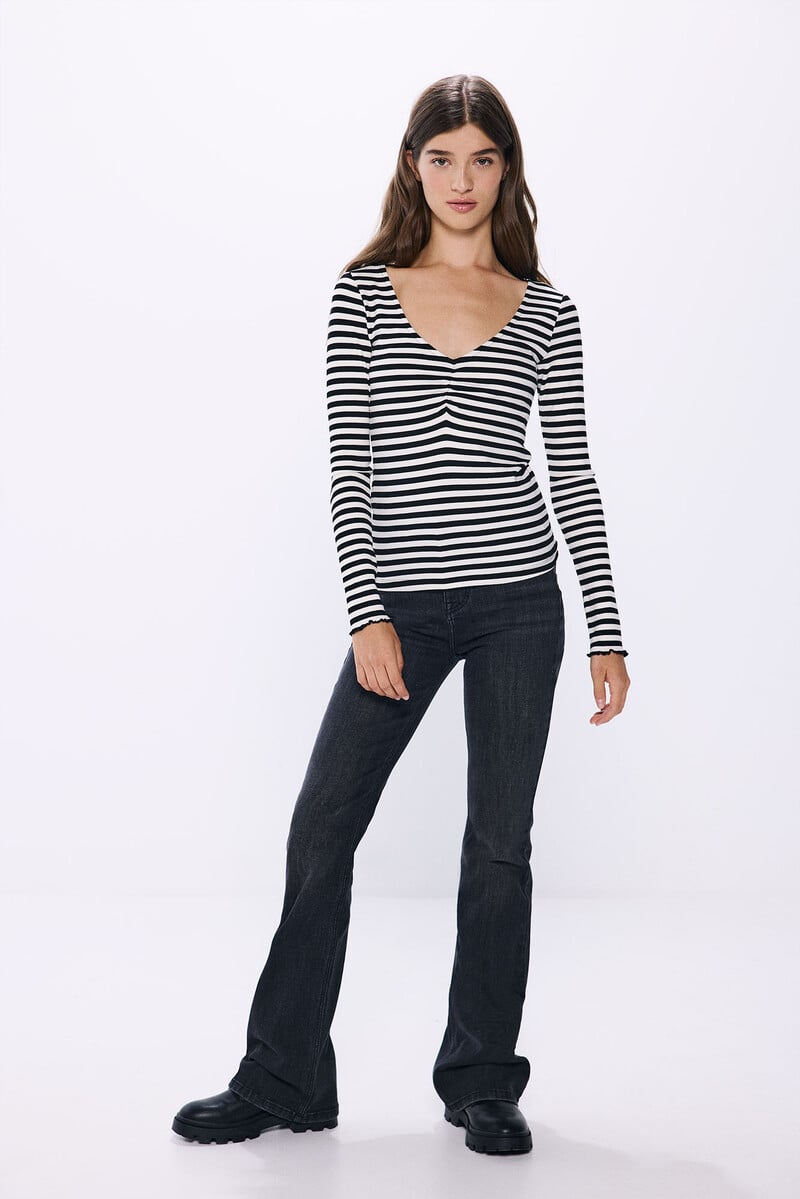 Cortefiel Camiseta Escote Pico Frunce