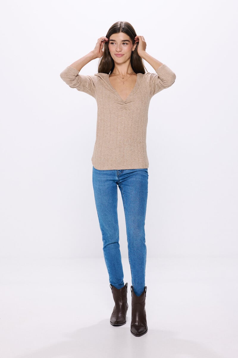 Cortefiel Camiseta Escote Pico Frunces