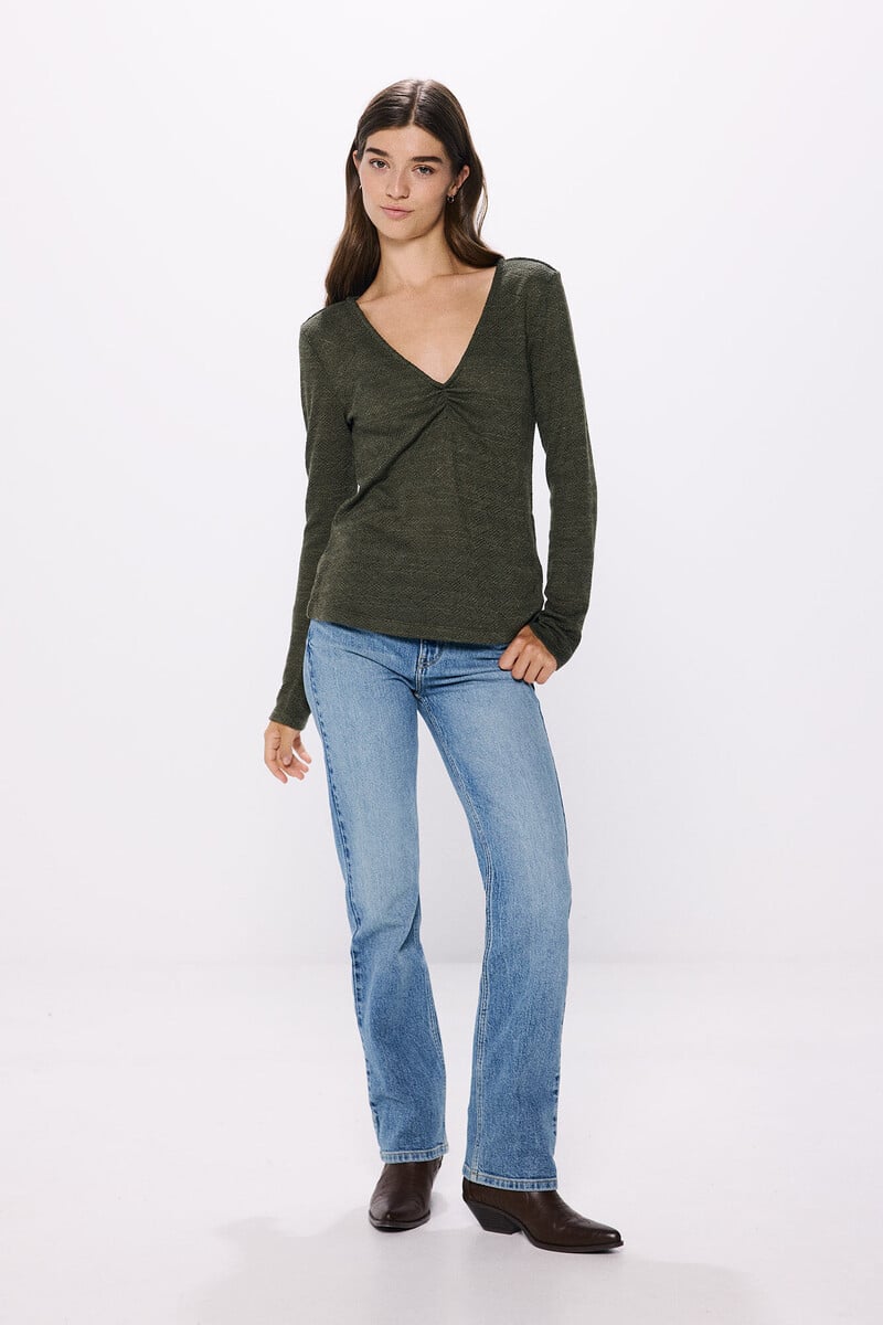 Cortefiel Camiseta Escote Pico Frunces Estructura