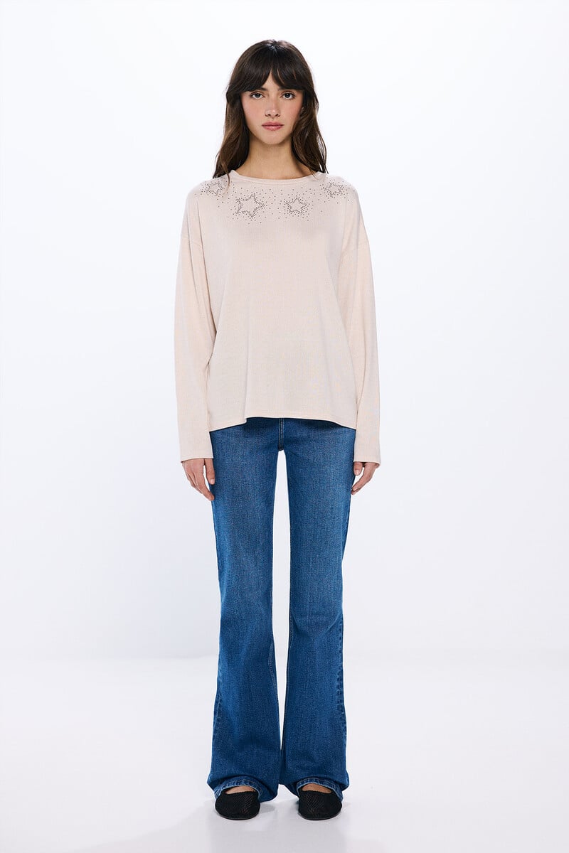 Cortefiel Camiseta Estrellas Tachas Cristales