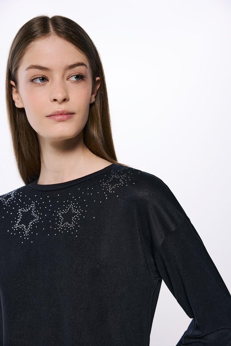 Cortefiel Camiseta Estrellas Tachas Cristales