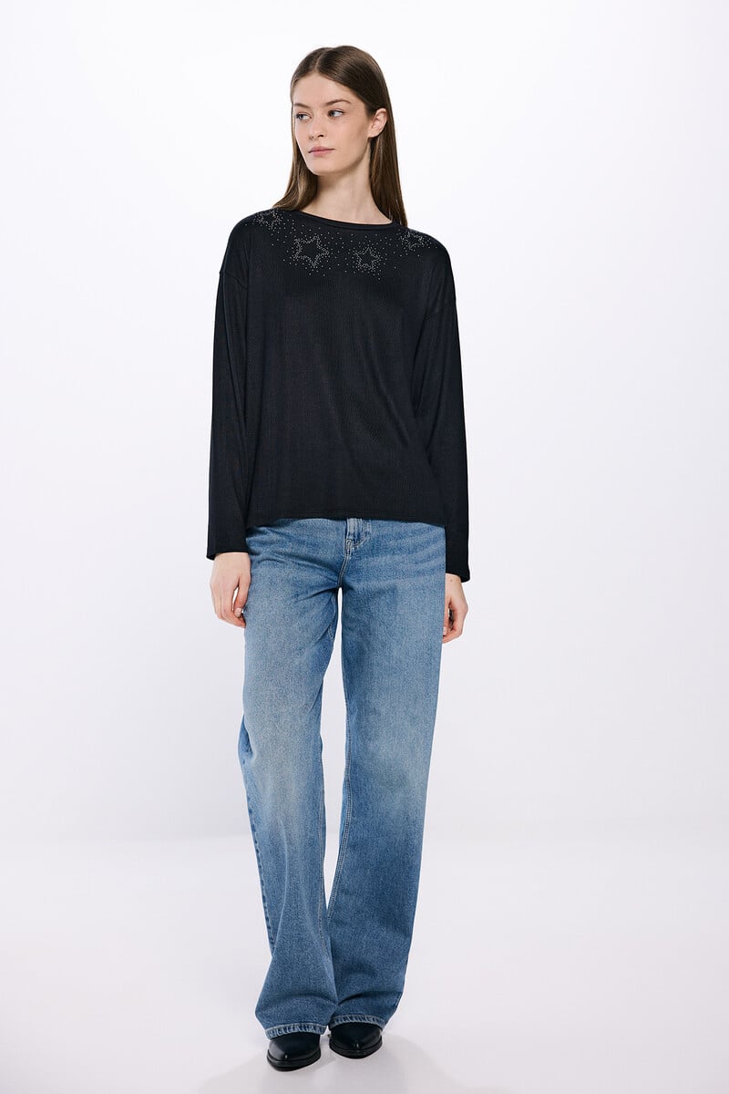 Cortefiel Camiseta Estrellas Tachas Cristales