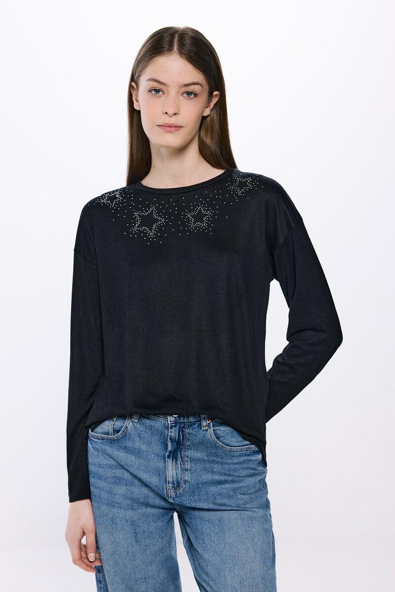 Cortefiel Camiseta estrellas tachas cristales
