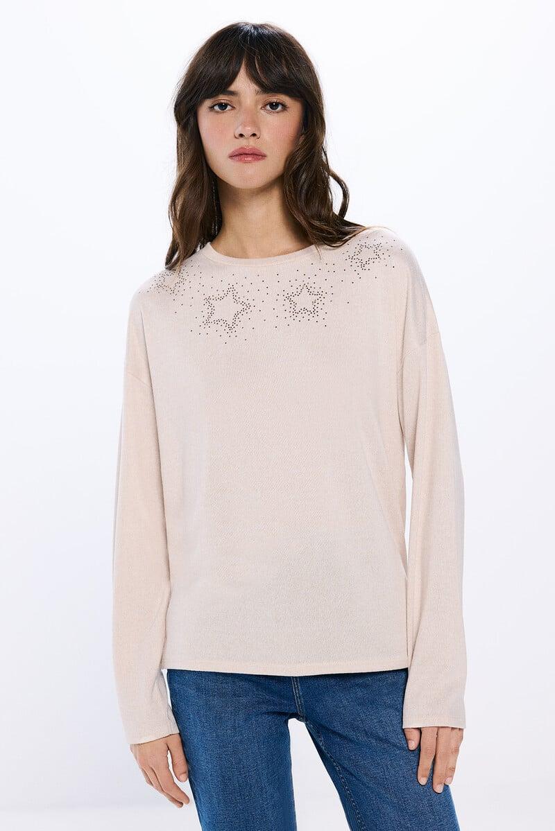 Cortefiel Camiseta estrellas tachas cristales