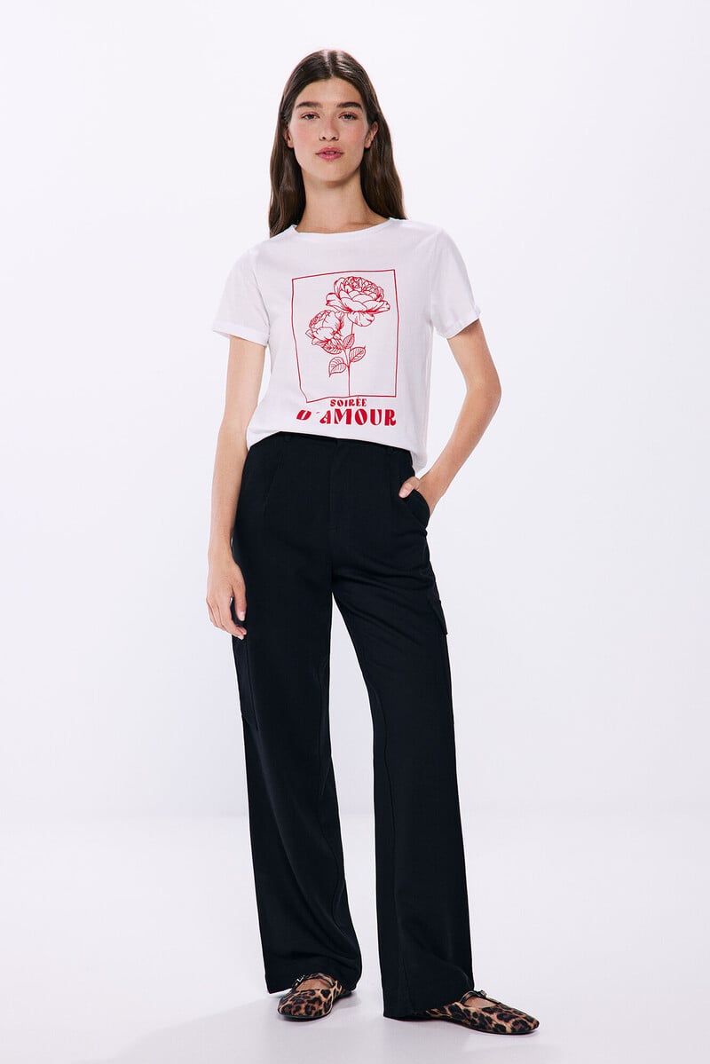 Cortefiel Camiseta Gráfica Algodón Manga Vuelta
