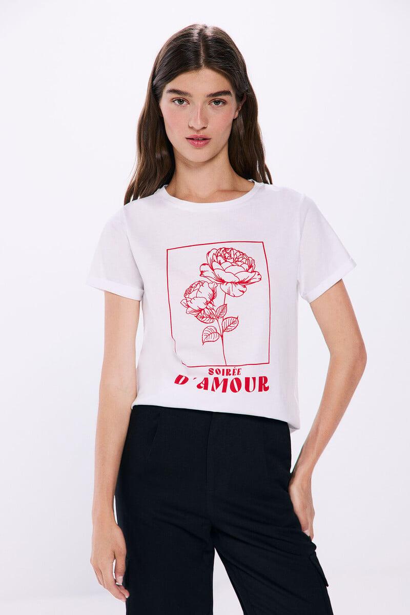 Cortefiel Camiseta gráfica algodón manga vuelta