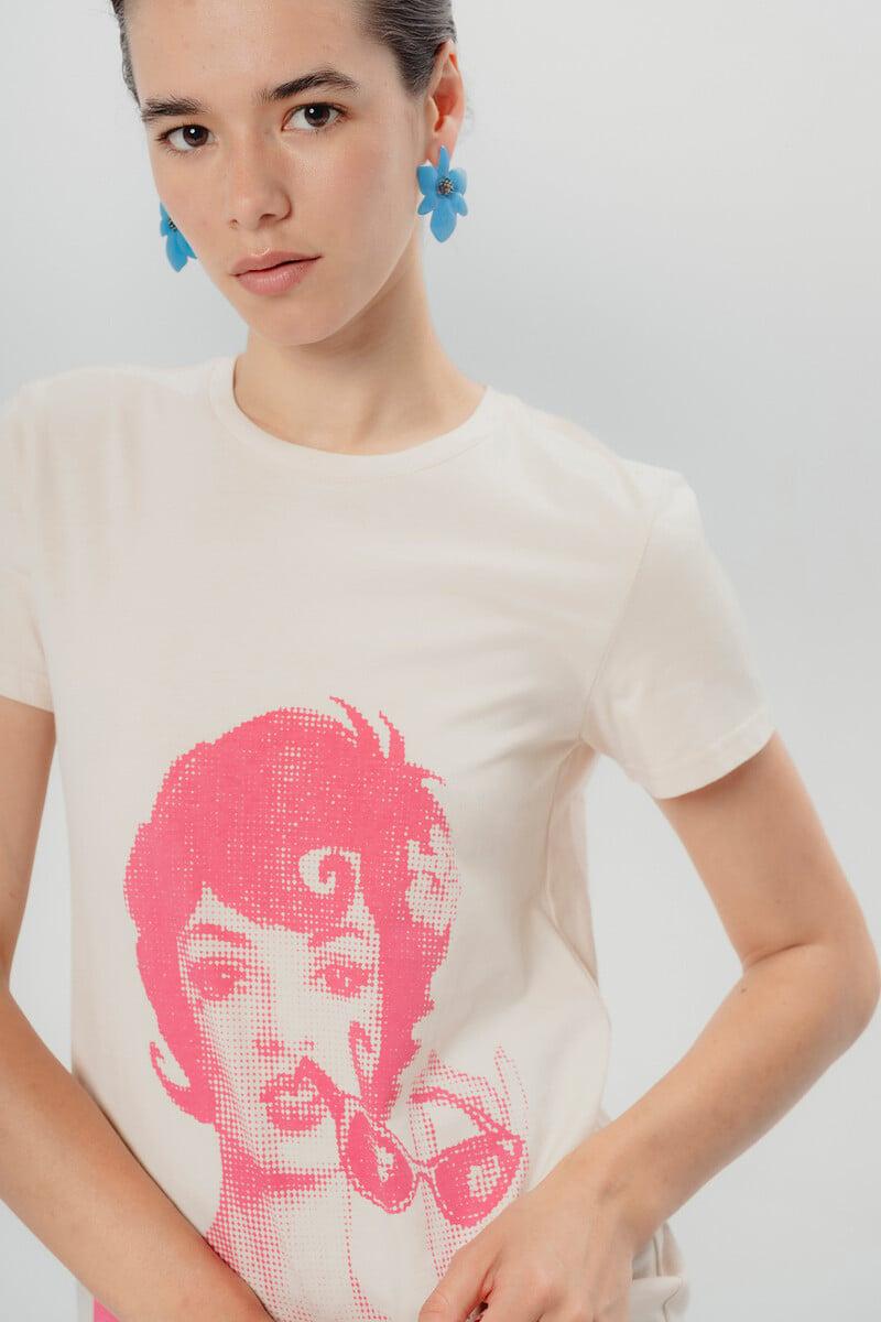 Cortefiel Camiseta Ilustrada Beige Dolores