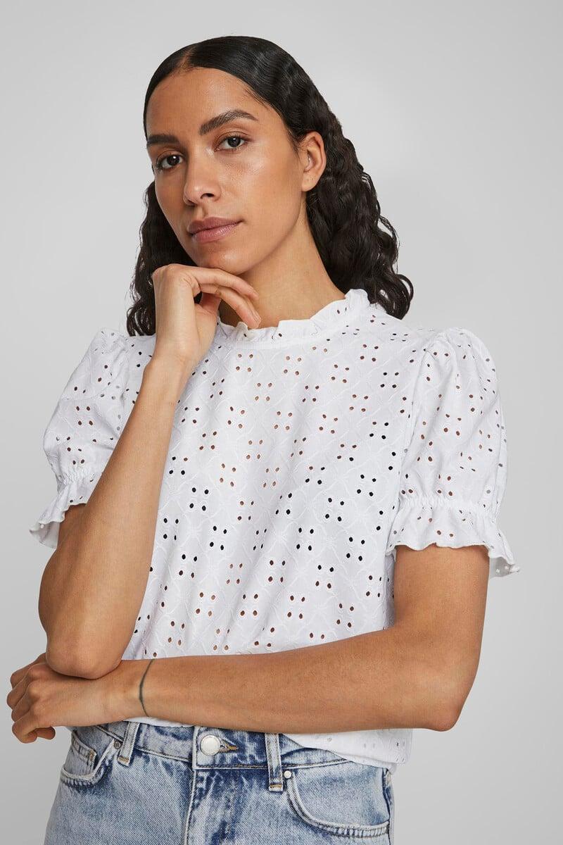 Cortefiel Camiseta manga abullonada con volante
