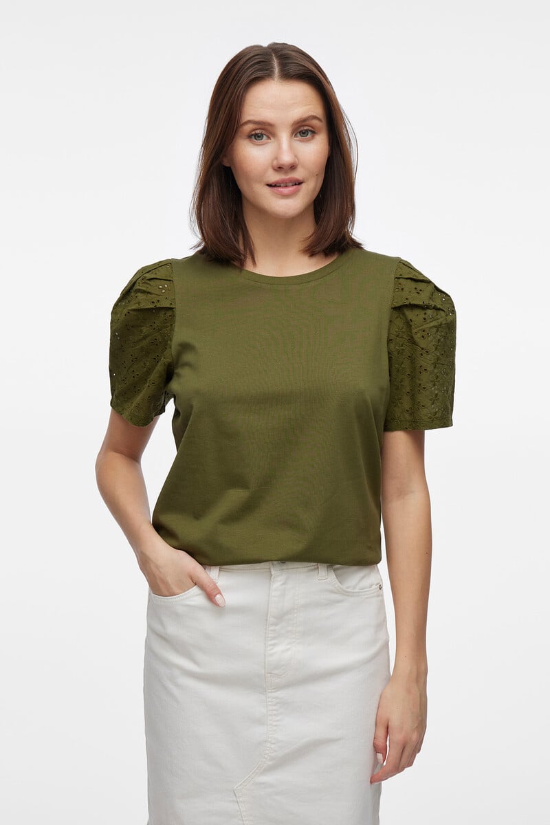 Cortefiel Camiseta manga bordado inglés