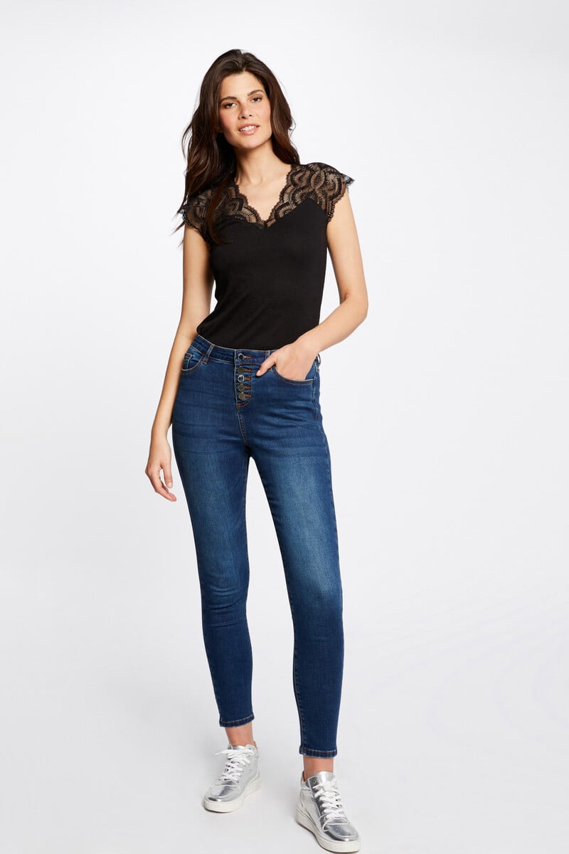 Cortefiel Camiseta Manga Corta Con Encaje