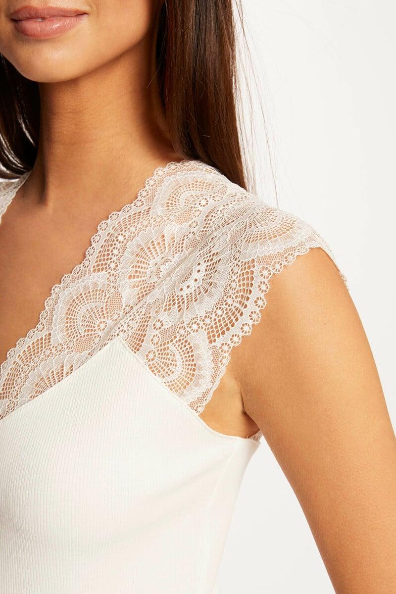 Cortefiel Camiseta Manga Corta Con Encaje