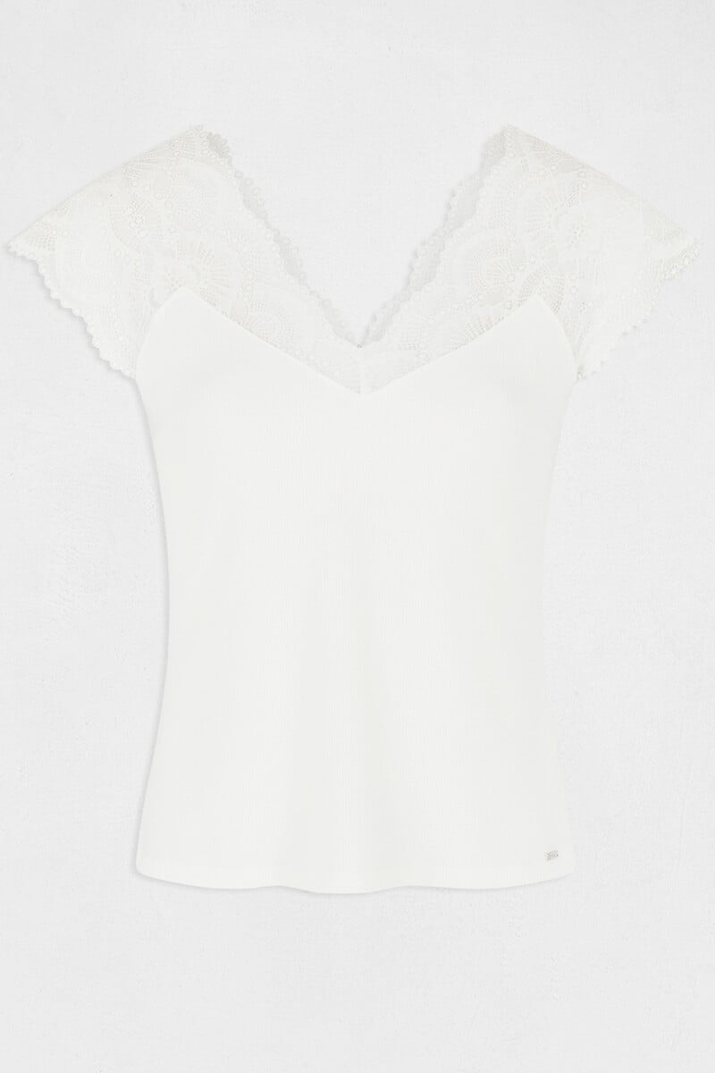 Cortefiel Camiseta Manga Corta Con Encaje