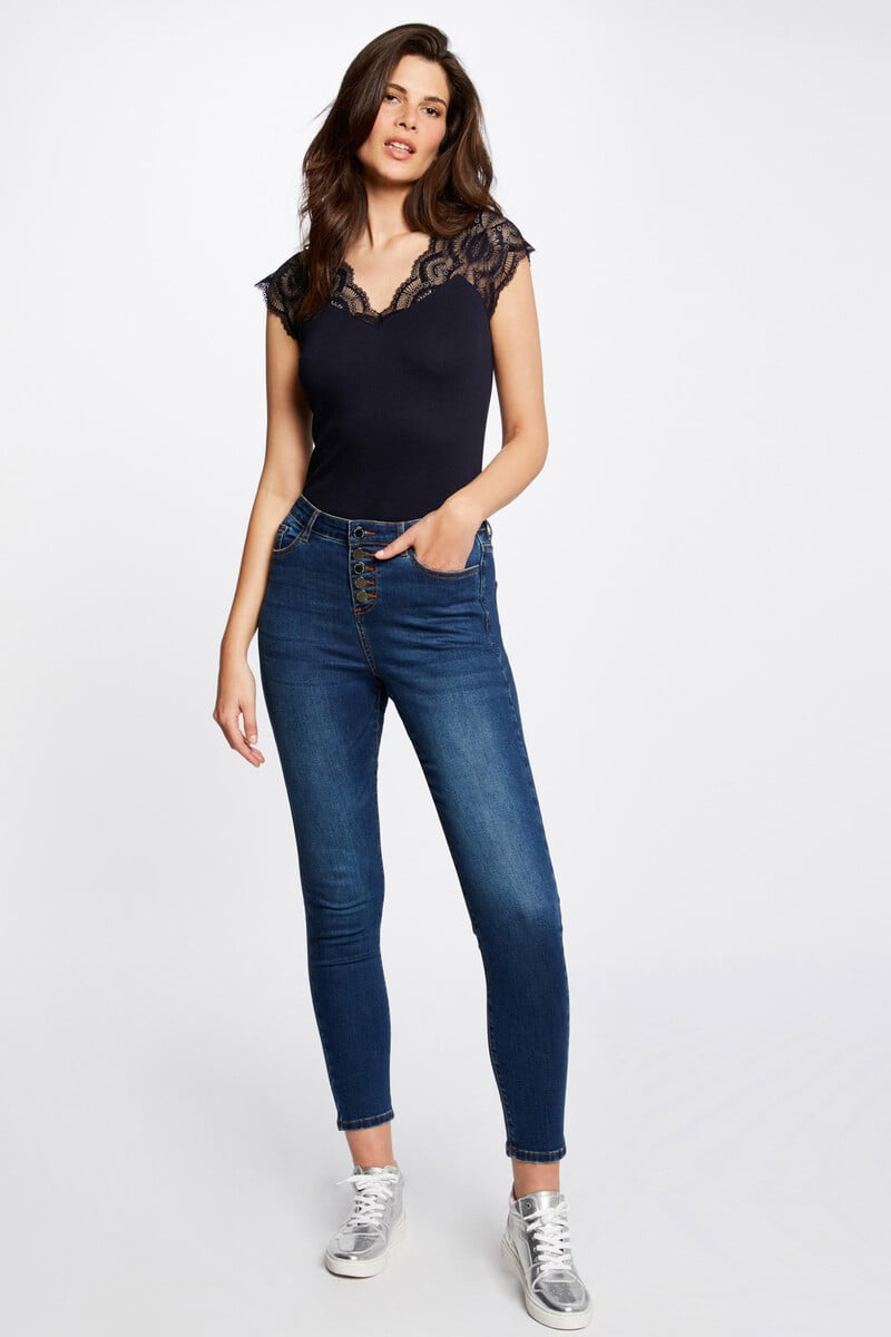 Cortefiel Camiseta Manga Corta Con Encaje