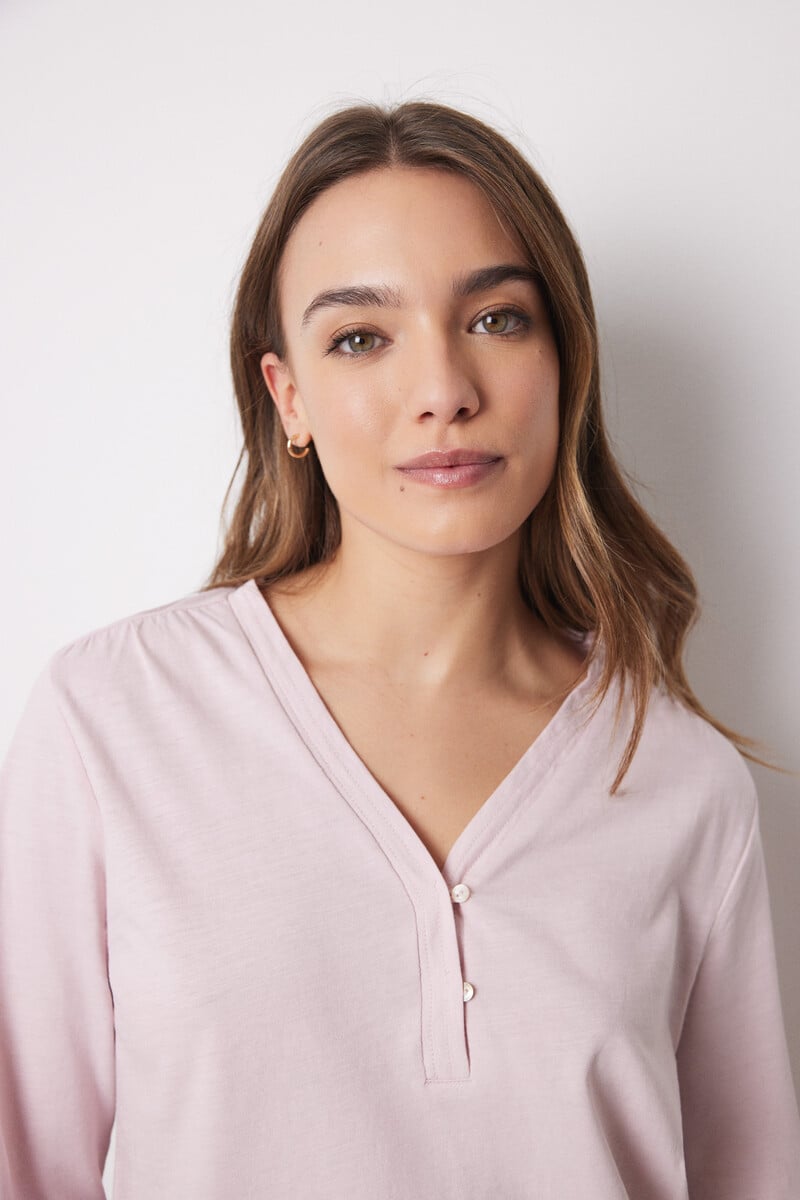 Cortefiel Camiseta Manga Larga 100% Algodón Rosa