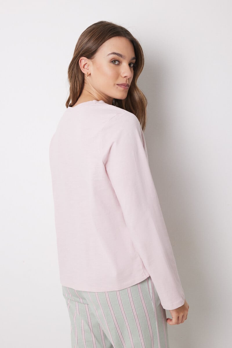 Cortefiel Camiseta Manga Larga 100% Algodón Rosa