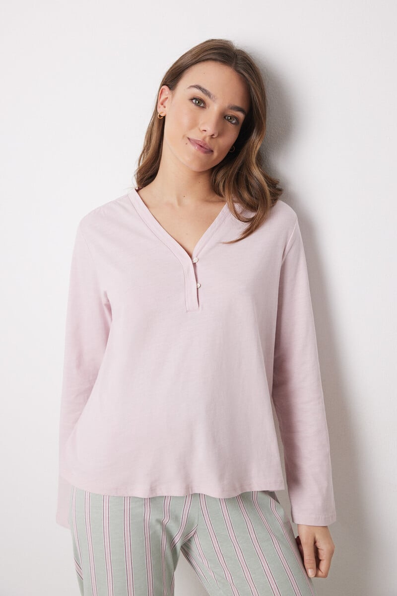 Cortefiel Camiseta Manga Larga 100% Algodón Rosa